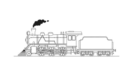 A 2D AutoCAD Vector illustration of a steam locomotive train traveling on tracks © Stock Image Paradise