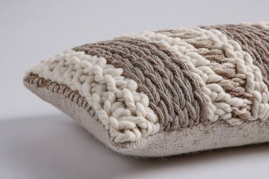 cream and taupe macrame cushion with alternating braids