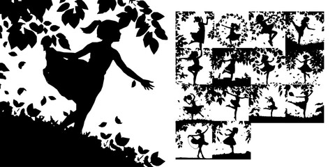 Girl Pirouetting in Leaves Silhouette © 99___Designer