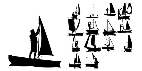 Man Adjusting a Sail on a Dinghy Silhouette © 99___Designer