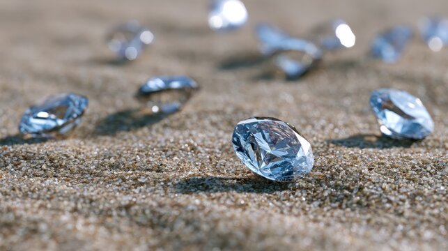 Sparkling diamonds scattered on sand