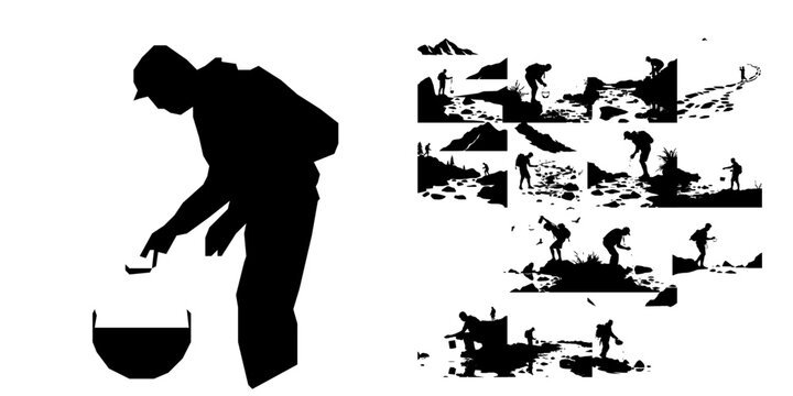 Man Drawing Water From A Mountain Stream Silhouette