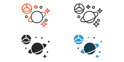 planet icons outline and Flat Style,transparent background © sri