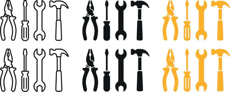Collection of various tools icons in different colors and styles