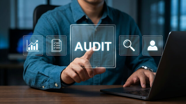 Internal auditor conducting financial business compliance and data risk analysis
