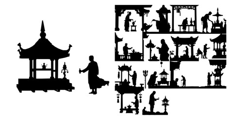 Obraz premium Man Placing An Offering At A Shrine Silhouette