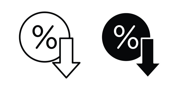 Percent down icon. Linear icon collection. Editable vectors