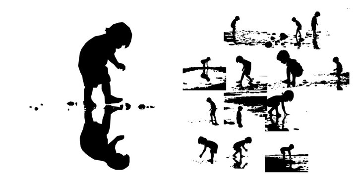Child Discovering a Tidal Pool Silhouette