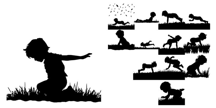 Child Doing a Forward Roll in Grass Silhouette