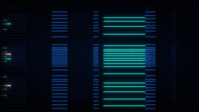 Digital data stream abstract background, with pulsing neon, lines and cybernetic interface