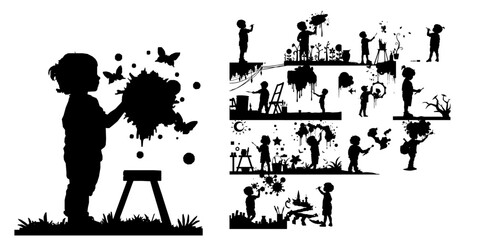 Child Painting a Mural on a Wall Silhouette © 99___Designer