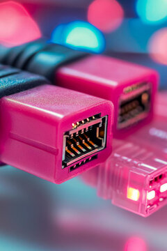 Two pink ethernet cables tied together, great for representing connection and unity