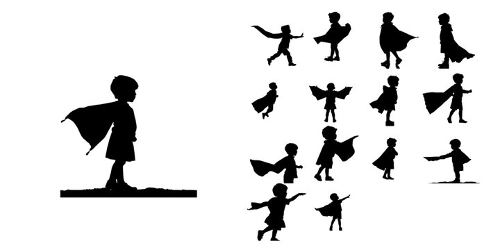 Child with a Cape Pretending to Fly Silhouette