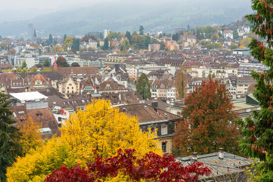 Autumn landscape of Lucerne city. Lucerne, Canton of Lucerne, Switzerland.