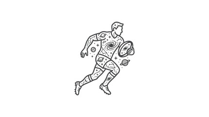 Fototapeta premium Celestial pattern rugby player line art.
