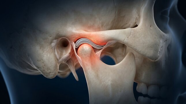 Human jawbone anatomy showing temporomandibular joint pain