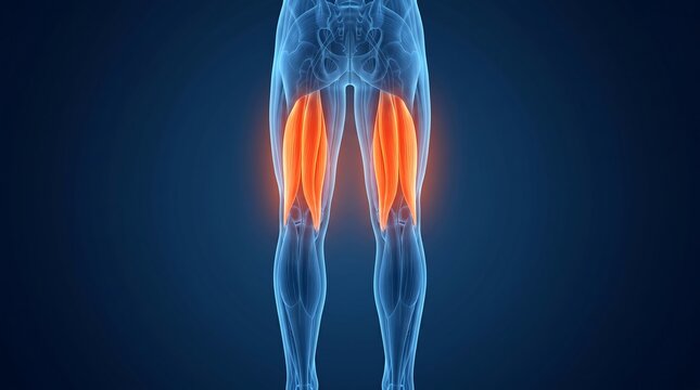 Anatomical illustration of highlighted hamstring muscles in legs