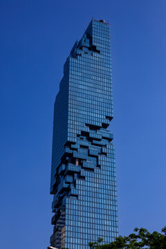 01.05.2026. Bangkok. Thailand. MahaNakhon tower pixelated skyscraper architecture in Bangkok Thailand