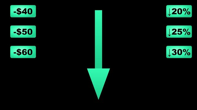 Financial market downturn infographic with negative price and percentage decrease indicators finance