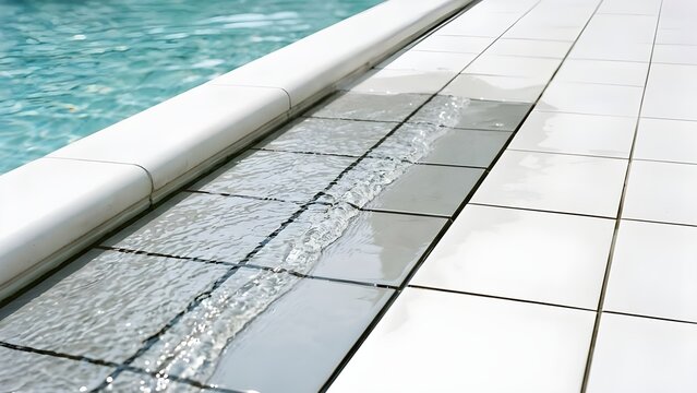 야외 수영장 가장자리의 회색 타일 위로 맑고 투명한 물이 잔잔하게 흘러넘치는 순간
Clear Transparent Water Overflowing on Grey Tiles at the Edge of an Outdoor Swimming Pool