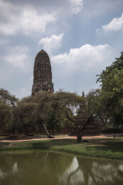 Ancient brick ruins of Wat Mahathat temple in Ayutthaya Historical Park Thailand