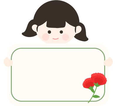 little girl with a blank card
