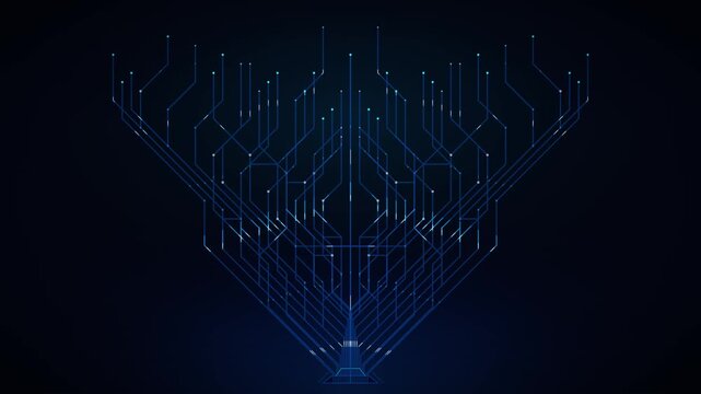 Digital neural network tree abstract motion data flow and artificial intelligence concept
