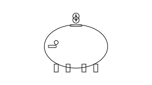 Minimalist piggy bank animation saving money concept, financial growth and investment line style on white background