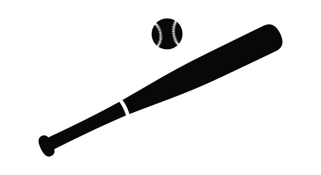 Baseball Bat And Ball Silhouette On White Background