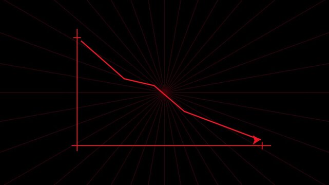 Red financial line graph showing market downtrend and economic decline on dark background, chart