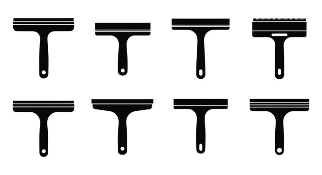 Window squeegees in black silhouette against a white background
