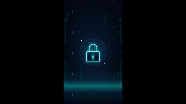 Digital security padlock with cyber data stream background, animation protection