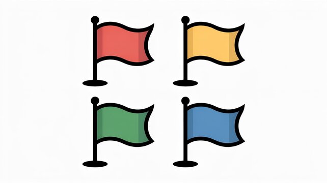 Four vibrant colorful map marker flag icons displayed in a simple grid pattern on white background