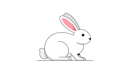 Fototapeta premium Cute white bunny rabbit sitting in a simple flat vector illustration style