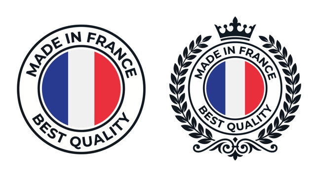 Set of made in france labels with french flag, best quality stamps