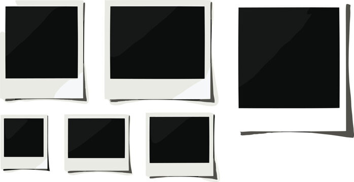 Blank instant photo frame collection featuring retro polaroid style empty photographic templates with realistic drop shadows