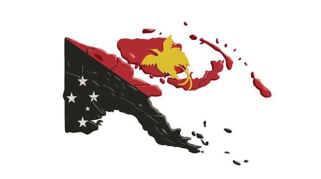 Map of papua new guinea with flag overlay showing geographic and political boundaries