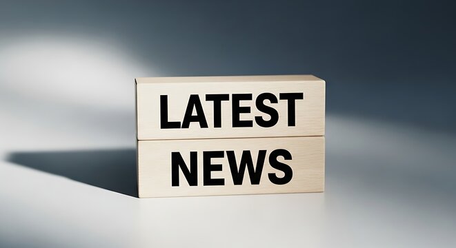 Latest News text on wooden blocks, breaking news announcement concept, minimalist media and journalism headline on light background