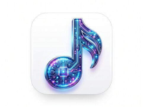 3D AI Music Generator Icon with Neural Network and Digital Sound Wave Technology