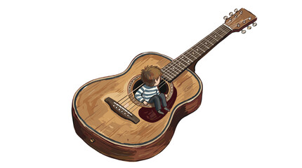 Fototapeta premium Acoustic guitar with wooden body and strings