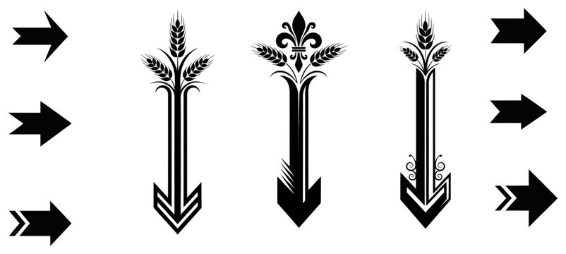 Vintage wheat and fleur de lis arrow design elements collection