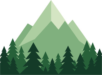 Fototapeta premium Tranquil Mountain Forest Landscape with Lush Green Trees and Peaks Silhouette