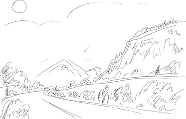 Obraz premium Of a scenic mountain road with sun and clouds