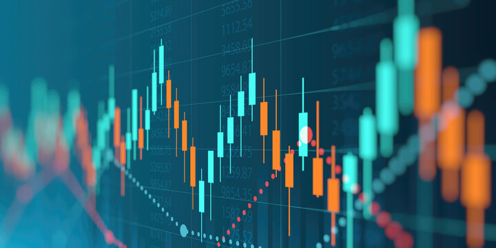 financial graph with uptrend line technology bar chart of stock market on blue color background
