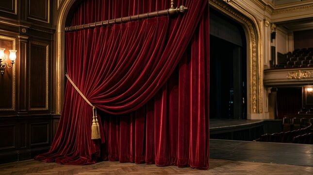 Luxury Velvet Stage Curtain in Grand Theater, Ready for Performance