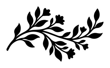 Fototapeta premium Black silhouette of a delicate floral branch with small flowers and leaves a simple vector illustration for decorative design elements and invitations