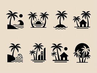 Fototapeta premium Relaxing Tropical Beach Scene Minimalist Silhouette Vector Illustration