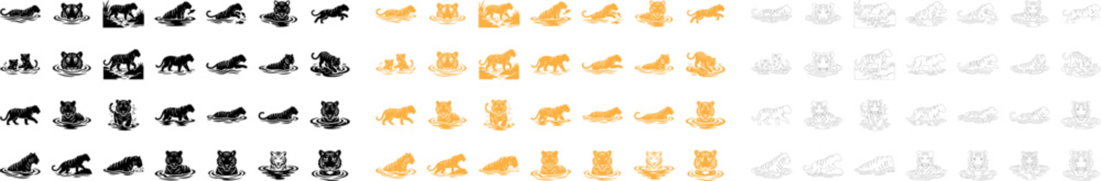 Various cute cats and kittens in different poses and colors on white background