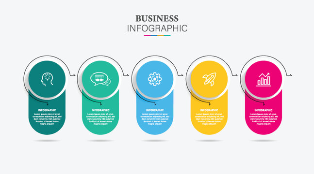 Business infographic elements with icons and text boxes on a light background