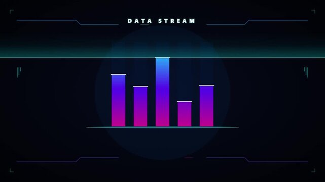 Futuristic data stream hud interface with animated gradient bar graph analytics dashboard